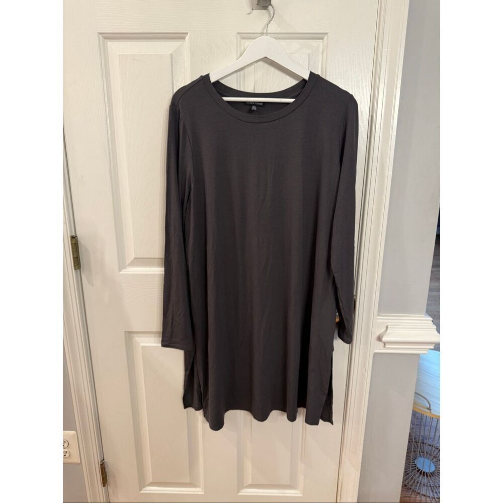 Eileen Fisher Dark Gray Crew Neck Long Sleeve Shift Dress sz XL NWOT